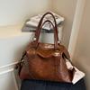 Large Capacity Tote Bag, Winter Retro Solid Color Soft PU Shoulder Bag, Casual Rivet, Casual Shopping Bag