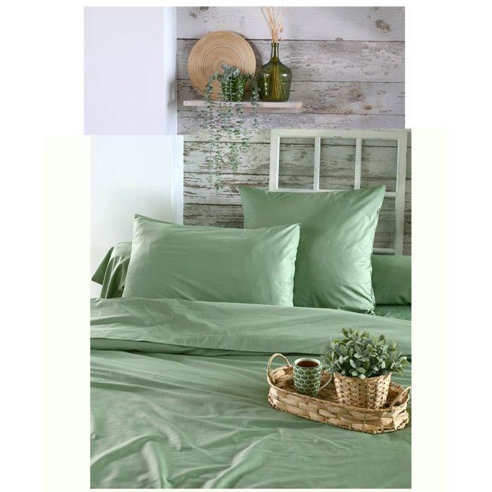 Housse De Couette En Percale De Coton Uni 240 X 220 Cm Elysée Vert