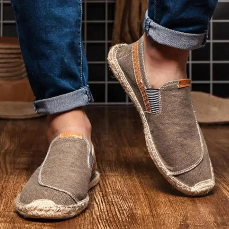 Herren Casual Vintage Loafers Flache Hanfsohle Fischer Schuhe Fahren Weiche Schuhe Urlaub Strand Segeln Böhmisch Herbst Größe 38-45
