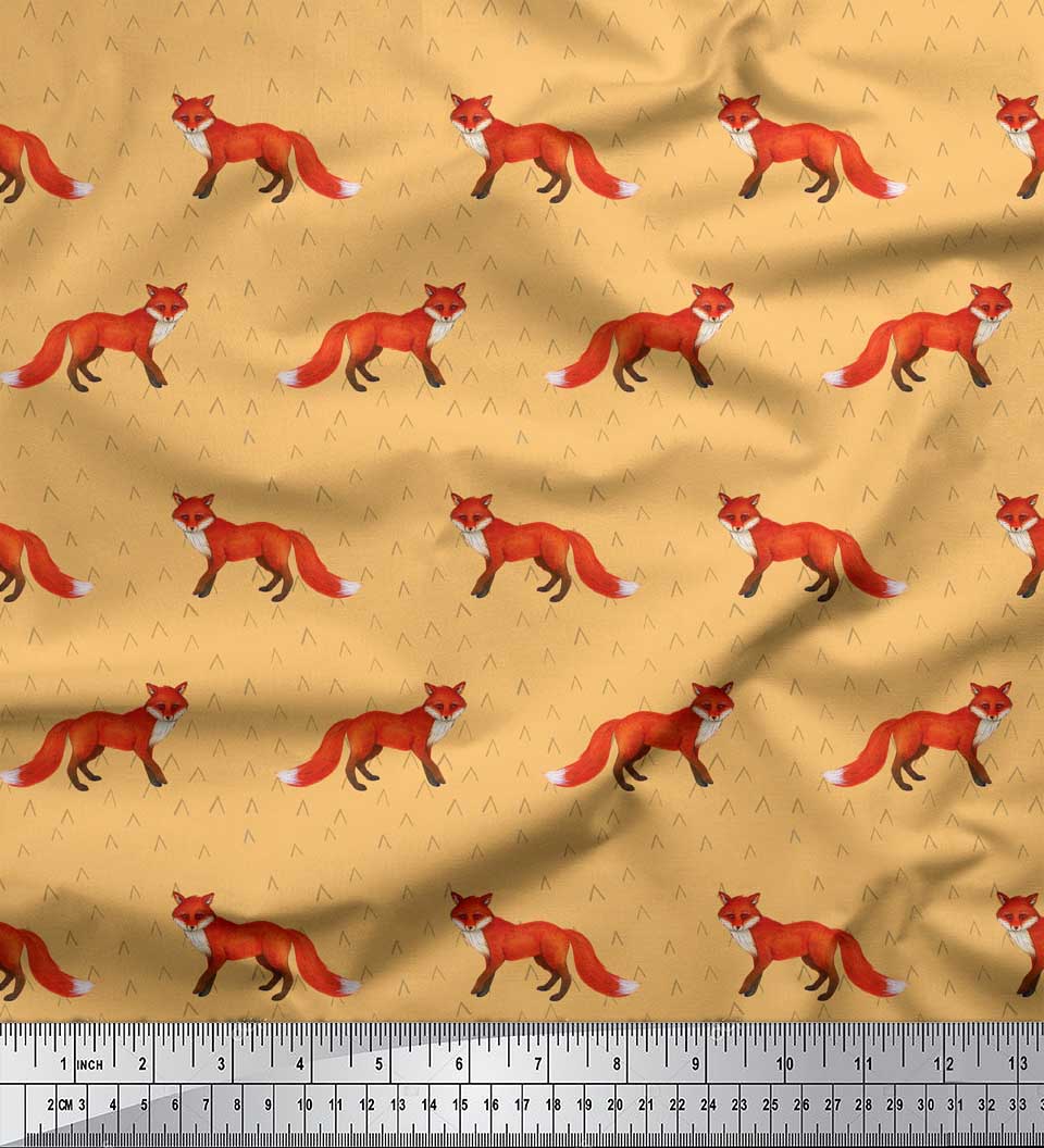 

Тканина Soimoi Grey Японський креп-сатин Fox Animal Print Тканина на метр 42 дюйма 42 Inch Wide - Poly Crepe помаранчевий