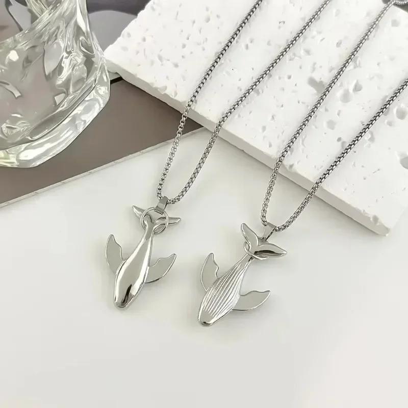 Creative Design Animals Shape Whale Necklace Fashion Alloy Pendant Necklace Exquisite Small Whale Cold Wind Long Chain Unisex