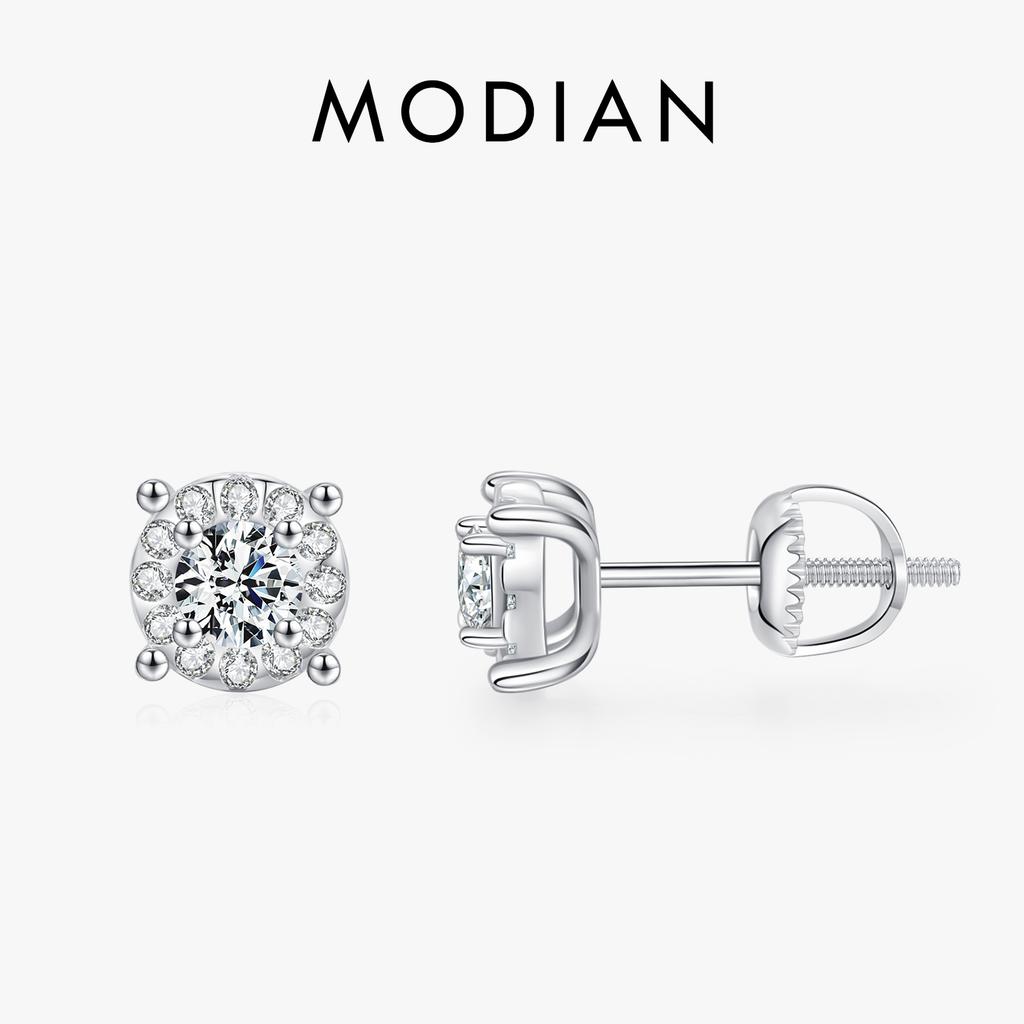 MODIAN D Color Moissanite Stud Earrings Round Cut Lab Created Diamond 925 Silver Silver Bridal Jewelry For Women Gifts
