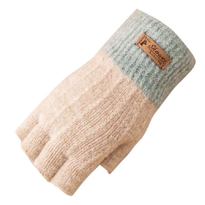 Fleece-Lined Half-Finger Woolen Gloves