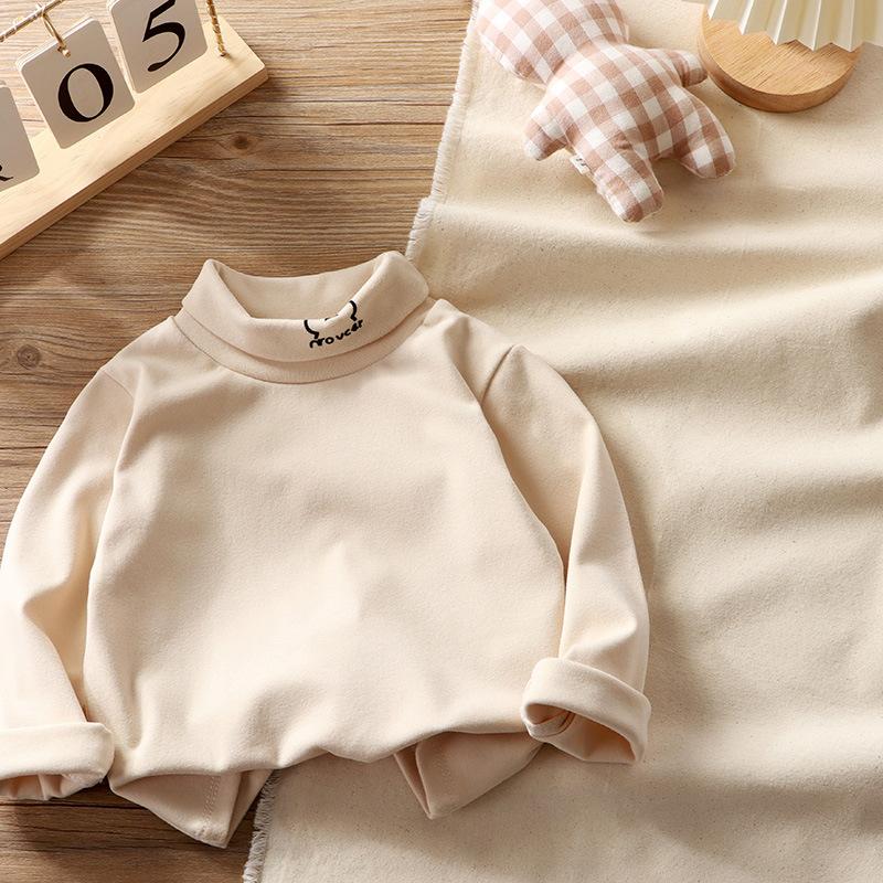 Children's Clothing, German Velvet Boys' Thermal Underwear, Long Sleeved Thick Base Shirt, Single Piece Semi High Neck, Girls' Autumn and Winter