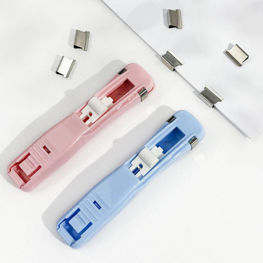 Portable Binder Clip Stapler 45 Sheets Capacity Paper Fastener with 50 Metal Refills Reusable Stapler for Teacher Student Office