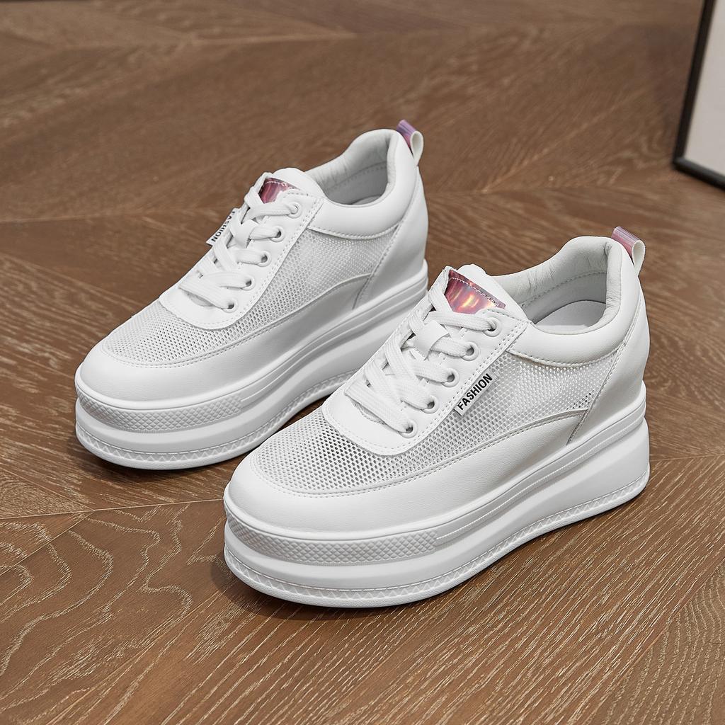 New Leather Little White Shoes Women's Inner Height Increase Women's Shoes Women's Thick-soled Muffin Shoes Casual Versatile and Thin