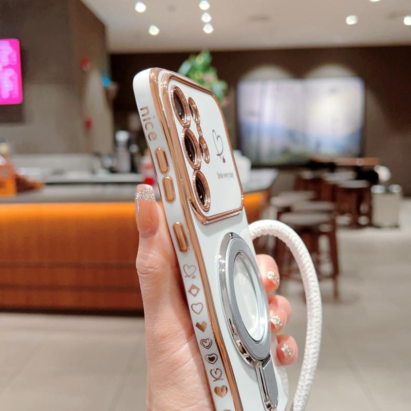 Wavy Frame Wrist Strap Phone Case for Samsung Galaxy S22 S23 S24 S25 Ultra Plus Edge A55 A54 A56 A36 A24 Silicone Soft Protective Cover Magnetic Stand