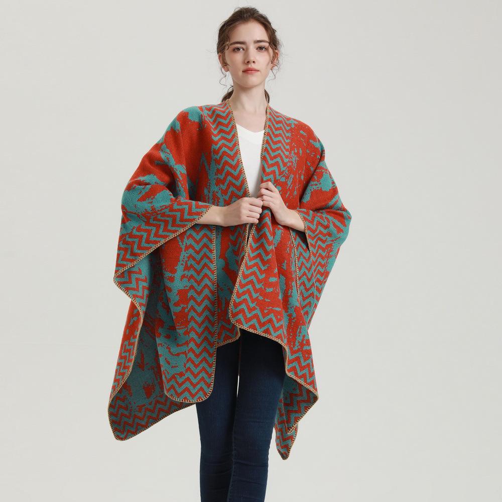 European & American Fashion Large Shawl - Thickened, Warm, Imitation Cashmere Cape Cloak