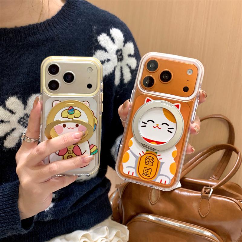 Lucky Cat 360° Rotating Stand Anti-Drop Phone Case for iPhone 17/16/15 Pro Max and 14/13