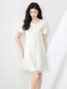 Damen Sommer Mesh Jacquard Cut-Out Kleid mit Rundhalsausschnitt
