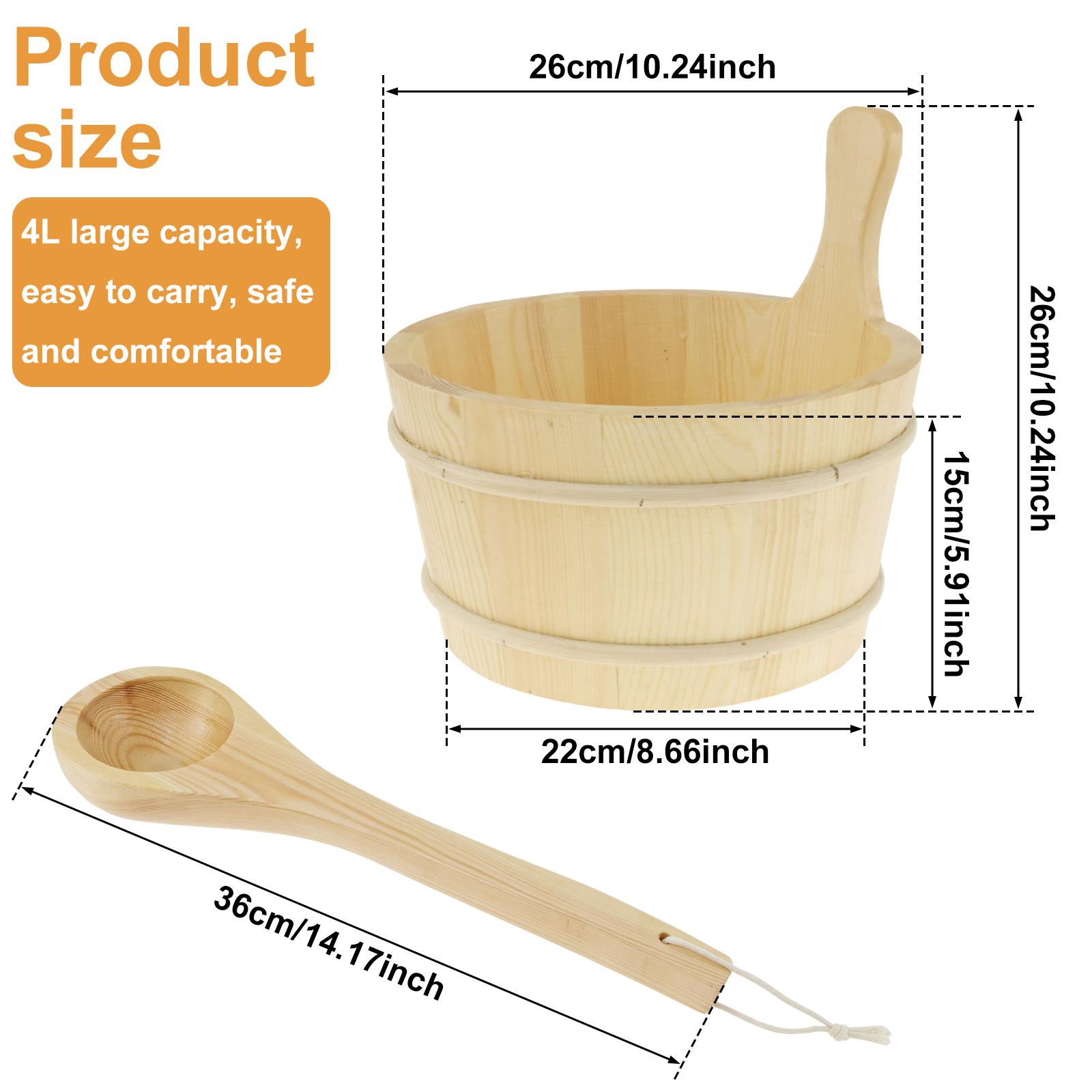 4L Wooden Sauna Bucket with Handle Sauna Bucket and Ladle Set Practical Sauna Water Bucket and Ladle Portable Wood SPA Bucket 4L