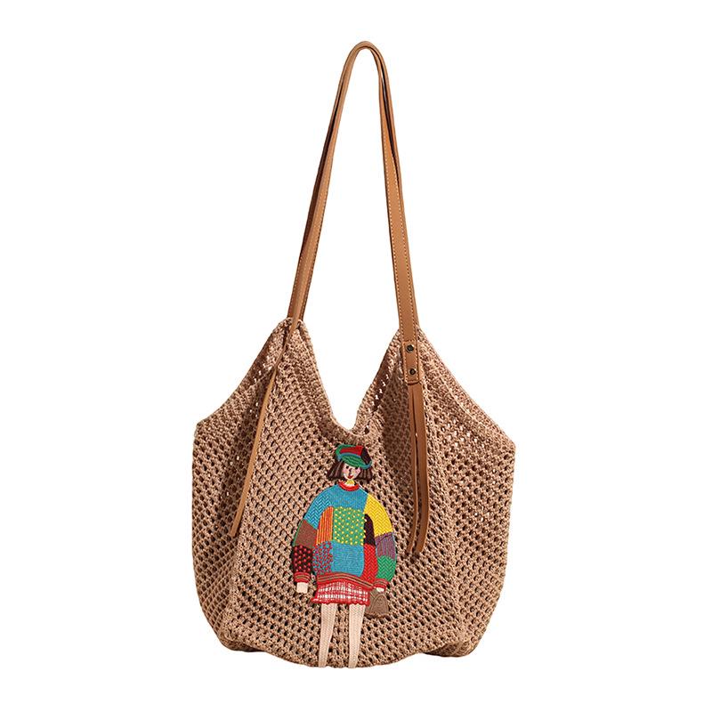 Damen geflochtene Stroh-Schultertasche - Nischenmarkt, Lässiger Stil, Hohlmuster für Urlaub oder Pendeln