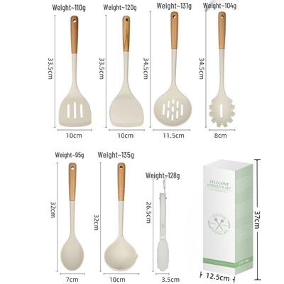 7-teiliges Wutuo Holzgriff Weißes Silikon Küchenutensilien-Set