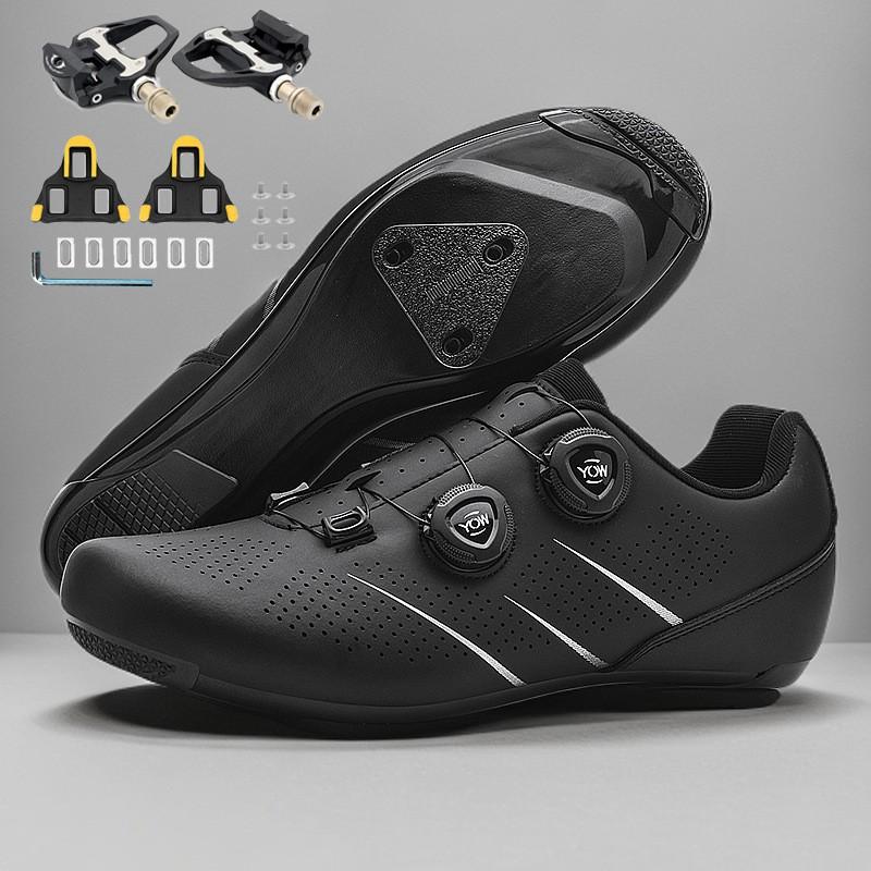 Unisex Cycling Shoes Mountain Road Bike Non-Cleat Clipless With Pedals Set Breathable Stiff Sole