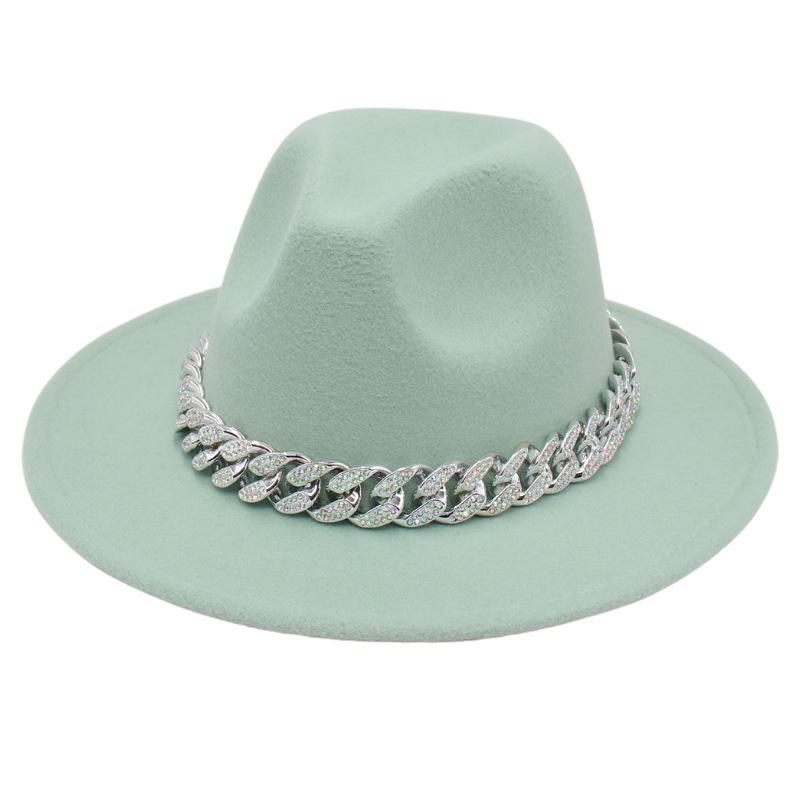 Bright Diamond Acrylic Chain Top Hat Jazz Hat Big Eaves Concave Photo Felt Hat