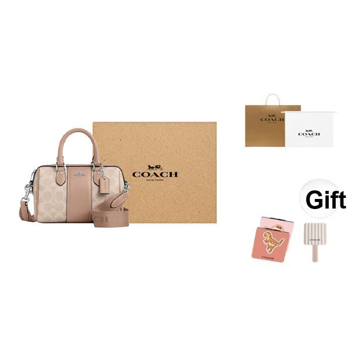 Coach Rowan 18 Logo Zip Closure Faux Leather Crossbody Shoulder Bag Small Women bags Milk-Tea CW331-SVPWH
