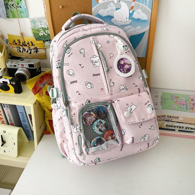 Schoolbag Fashion Cartoon Printed Backpack Female Middle and High School Student School Bag Large Capacity Lightweight Cute Girl Casual Backpack