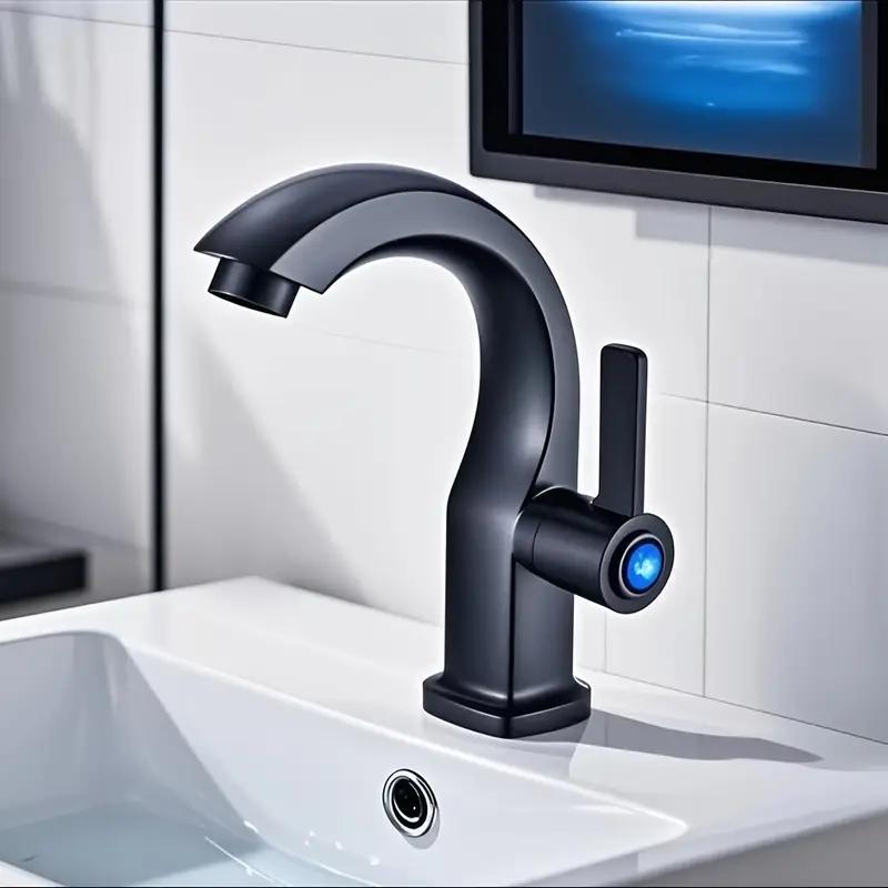 Modern single hole bathroom sink faucet with side spray matte black valve, ergonomic curved nozzle, easy to install
