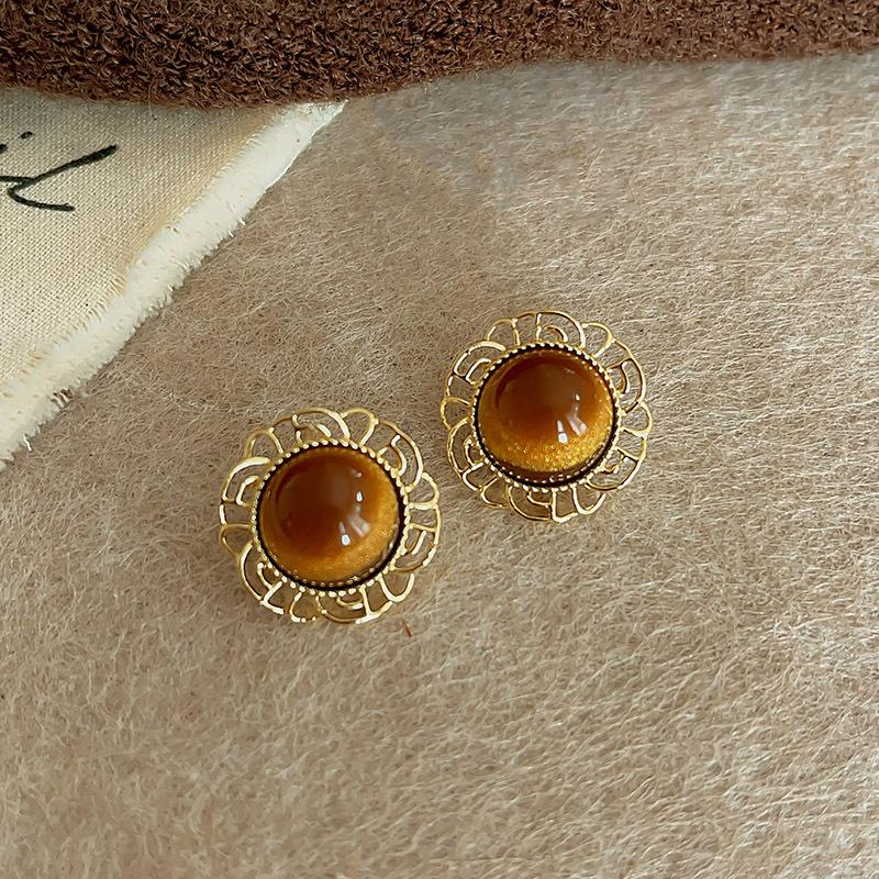Tiger Eye Stone Earrings Alloy High End Ear Accessories Maillard Earrings Light Luxury Light Luxury Earrings For Gifts Daily