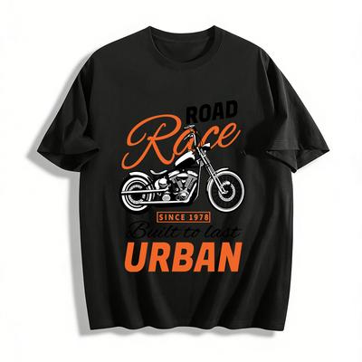 Vintage Road Race Graphic Tee Men's Urban Retro Motorcycle Print Top Pure Cotton T-shirt