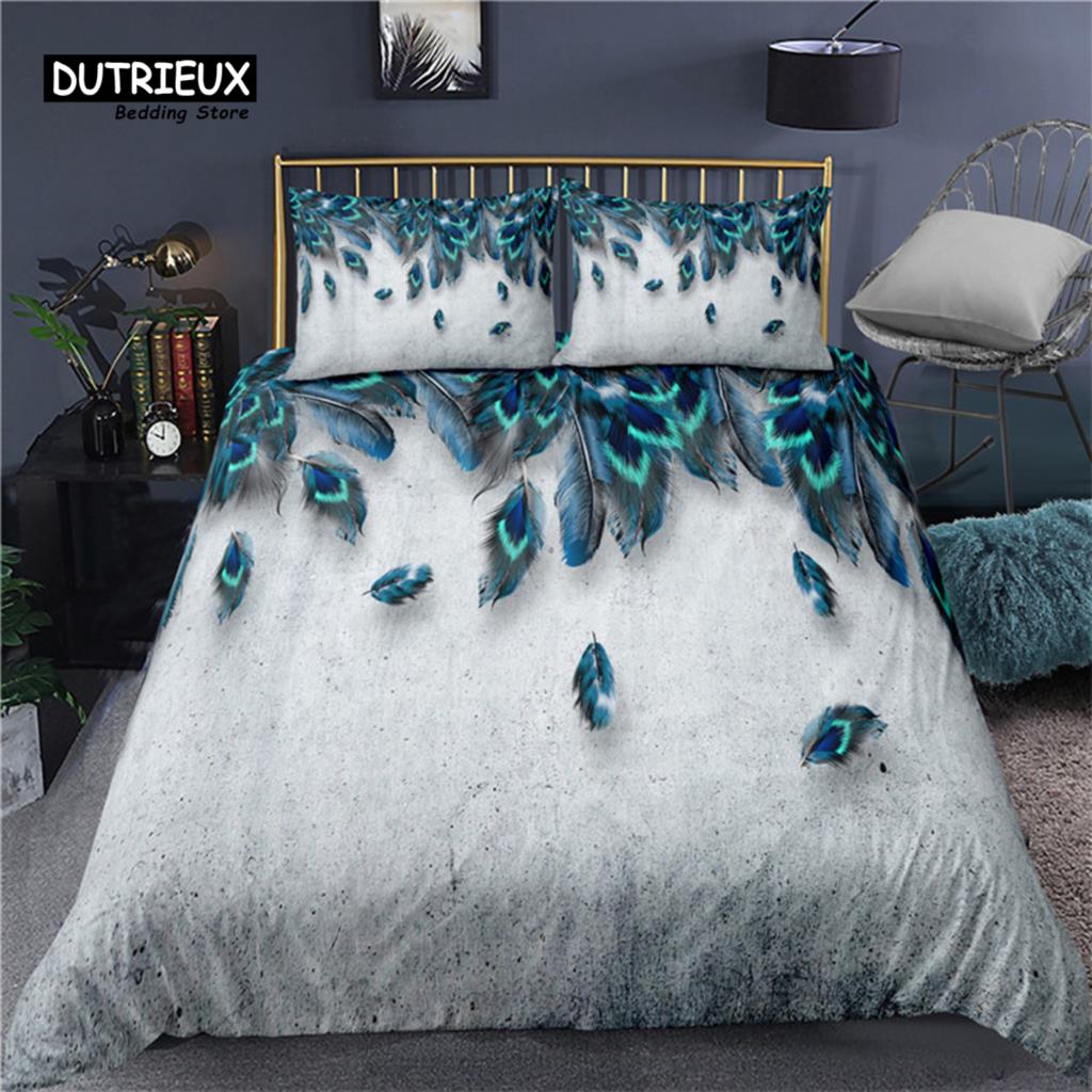 Colorful Peacock Duvet Cover Double King Queen Size Soft Peacock Feathers Bedding Set Microfiber Quilt Cover For Kids Girl Boys