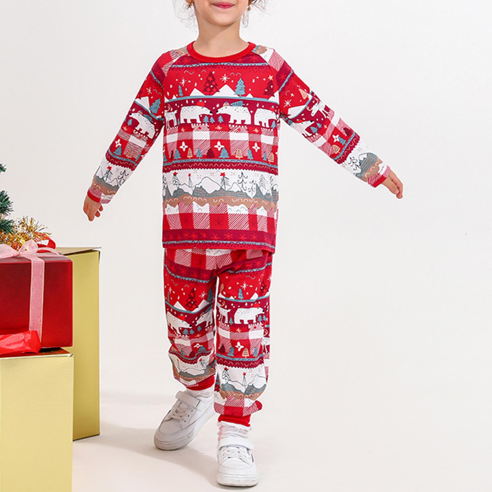 

Комплект рождественской пижамы для родителей и детей, с круглым вырезом, длинными рукавами, вставками, дышащий, семейный, парный набор, красный ДЕТСКИЙ 2 года