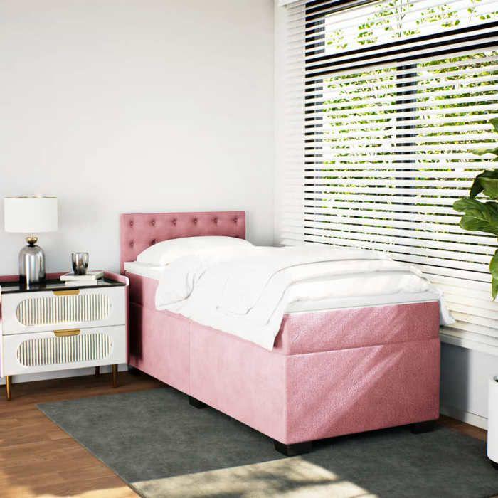 VidaXL Sommier à lattes de lit avec matelas Rose 90x190 cm Velours, lit, lit à plate-forme, lit à panneaux, meuble de 3286191