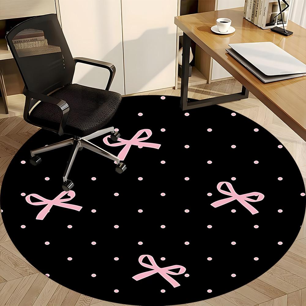 1pc Polka Dots Pink Bows Chair Carpet for Office Non Slip, Machine Washable Rug for Office, Room Holiday Decor for Christmas, Birthday Polyester