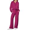 Women's Half Zip Lapel Long Sleeve Sweatshirt Wide Leg Pants Two Piece Tracksuit Solid Loose Casual Loungewear Set