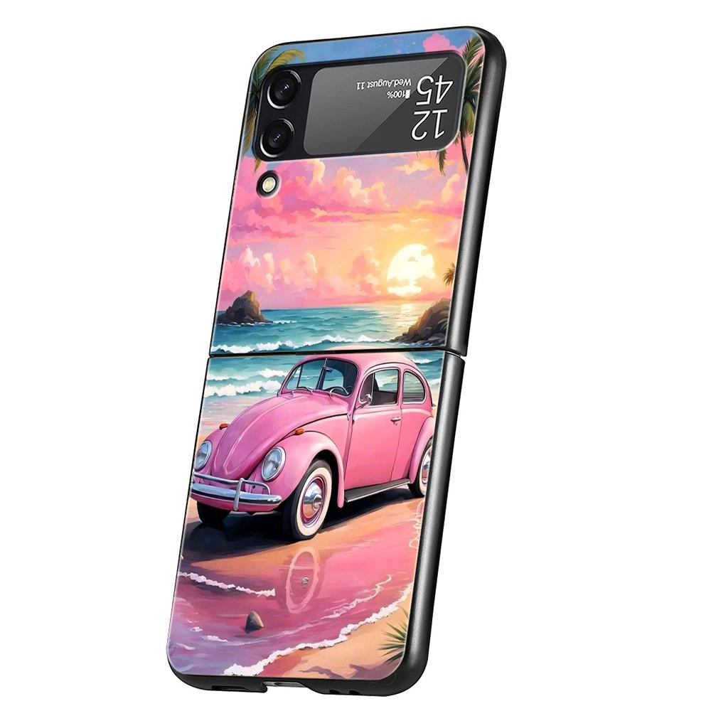 

Hard PC Phone Case For Samsung Galaxy Z Flip 7 6 5 4 Black Cover For Galaxy Z Flip 3 Foldable Bag Capas Fashion Pink Car Pattern Z Flip 5