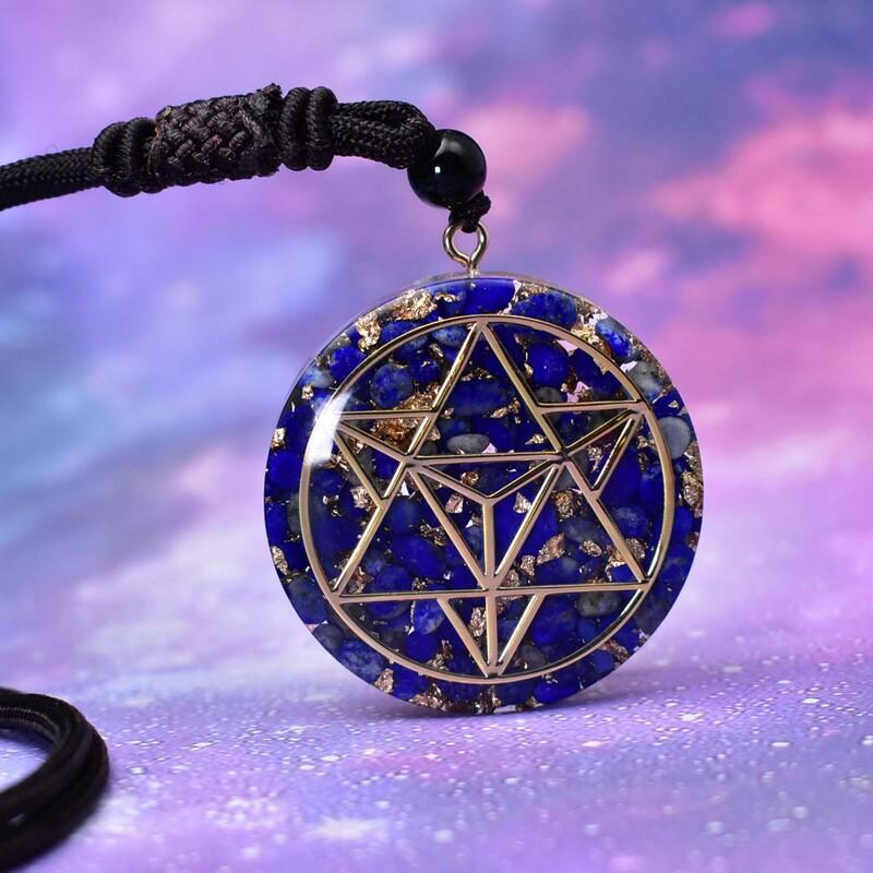 Handmade Resin Pendant Necklace With Crystal Chips Geometric Design Womens Jewelry Accessory 100% Natural