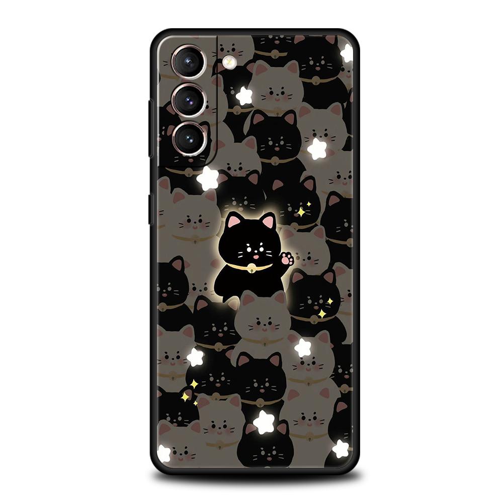 Phone Case Cover for Samsung Galaxy S25 Edge S24 S23 S22 S20 S21 FE Ultra S10 Plus 5G Soft TPU Cute Black Cats Kawaii Creative