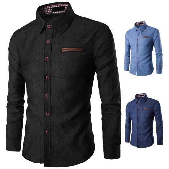 Hemd Einfarbig Langarm Einreiher Vielseitig Slim Fit Revers Hemd Top Streetwear