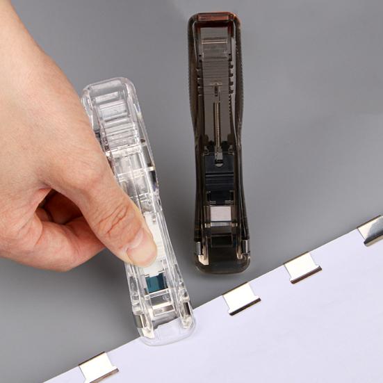 Büroklammer-Tacker Tragbarer Klammerspender Kein Lochen Papierdrücker mit 50 wiederbefüllbaren transparenten Metallklammern Büro Schulbedarf