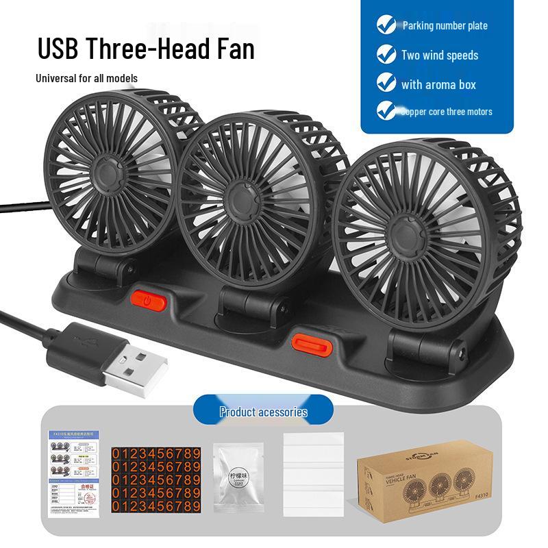 12V/24V Double Head USB Car Fan for Trucks & Minivans - Powerful Cooling