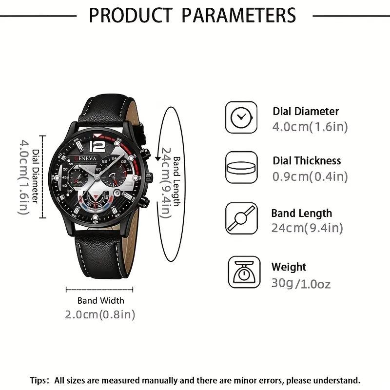Fashionable Casual Sophisticated Business Leather Belt Men's Watch Cross Pendant Necklace Bracelet Set Quartz Movement