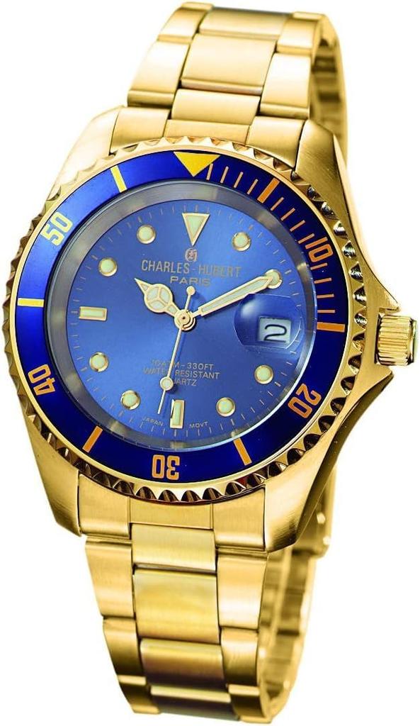Charles-Hubert Paris 4030 Men's Gold Watch with 3 Hands and Date Display