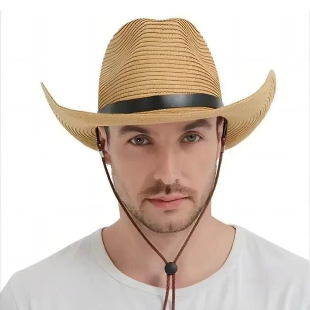 Wide Brim Western Cowboy Hat UV Protection Straw Cap Fashion Beach Cap Outdoor