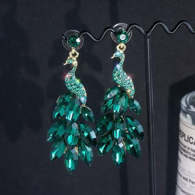 Vintage Kristall Ohrringe für Damen Lange Quaste Grün Pfau Ohrring Hochzeiten Schmuck