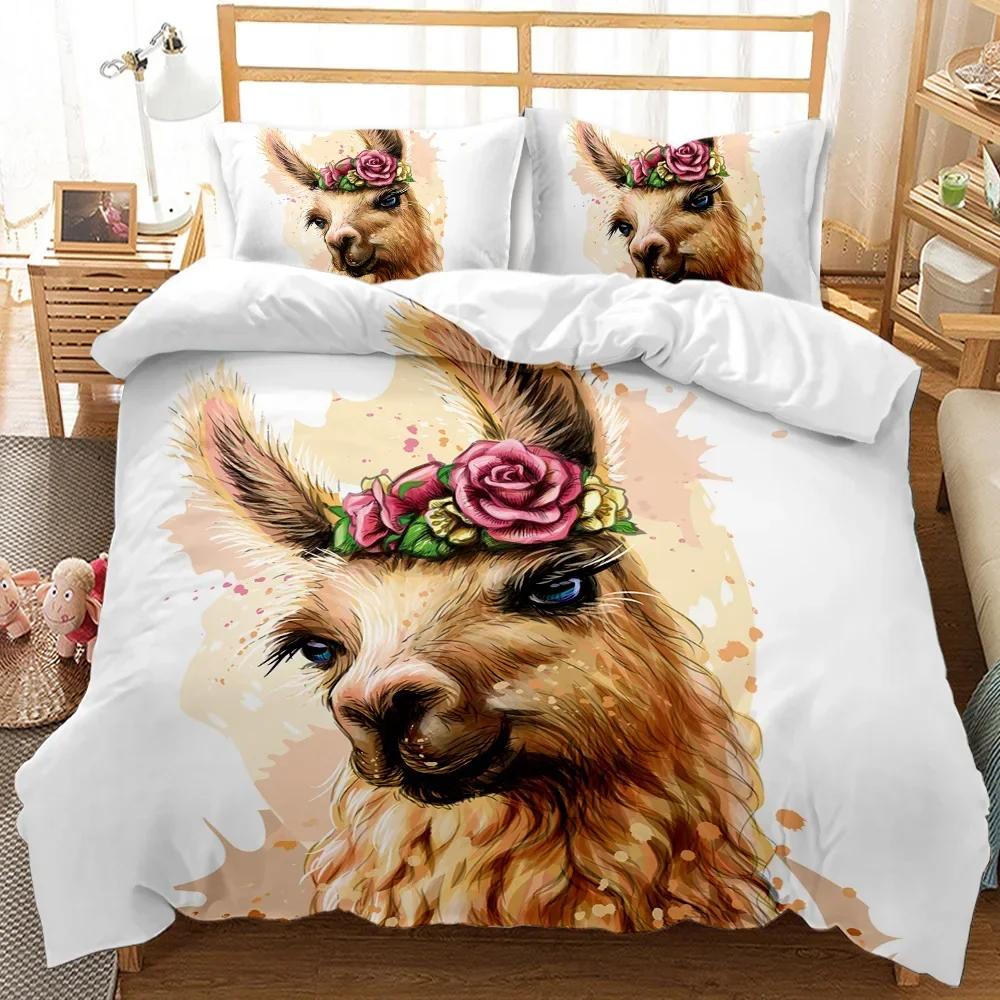 Llama Cute Alpacas Comfortable Duvet Quilt Cover Pillowcase Bedding Set Children Bedroom Decoration Home Textile