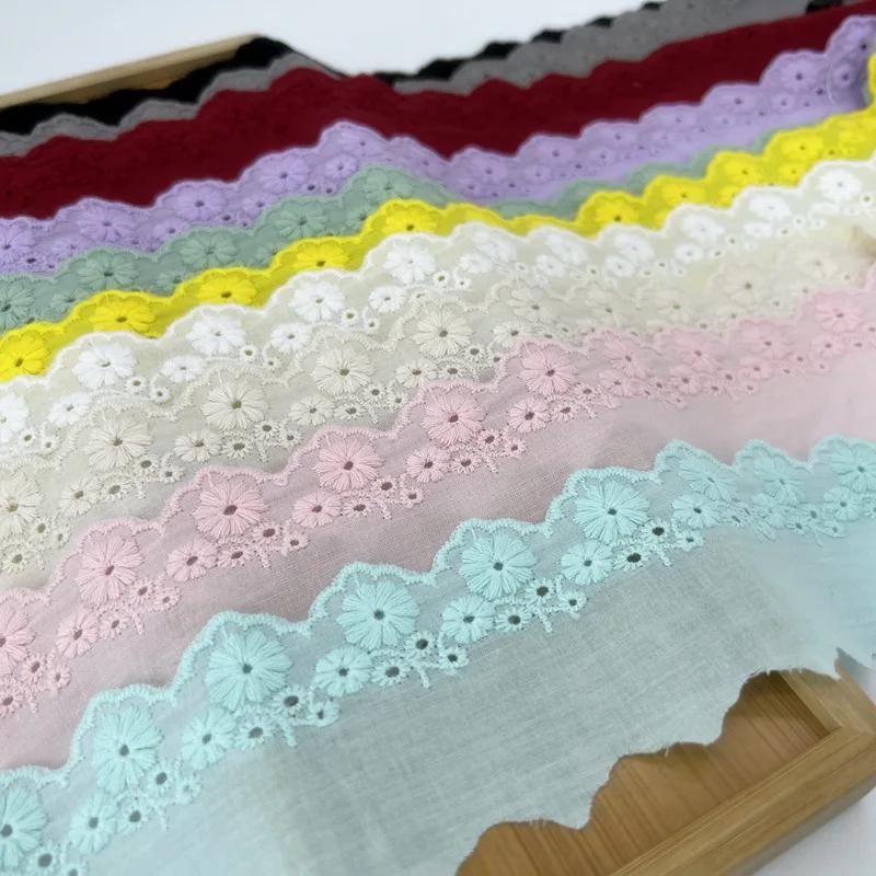 4Meters/lot 5.5cm Wide Cotton Cloth Lace Fabric Floral Embroidered Lace Cloth Trimming Dress Costume Girl Bowknot Material