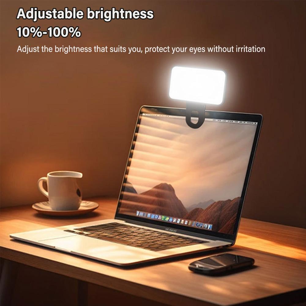 USB C Rechargeable Selfie Fill Light 3 Color Modes Adjustable Brightness Clip-on LED Light for Mobile Phones & Computers