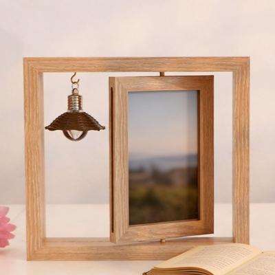 Double-Sided Wooden Picture Frame Square Creative Commemorative Photo Frame Rotate Hollow Decorative Frame Bedroom
