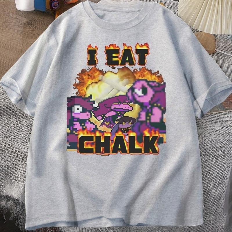 I Eat Chalk Deltarune Game Tshirt for Unisex Women Causal Funny Short Sleeve Round Neck Tshirt Streetwear Male Graphic T Shirts