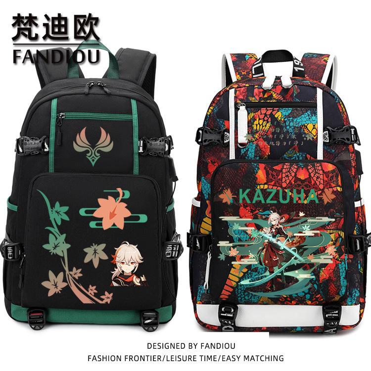 Genshin Impact Kazuha Anime School Backpack Large Capacity for Teens Students Unisex Travel Bag