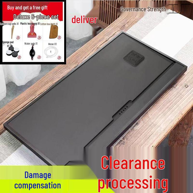 Black Gold Slate Tea Tray with Drainage - Simple Embedded Design