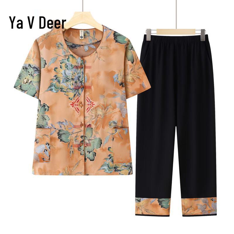 Women s Elegant Floral Short-Sleeve Blouse Set 2XL