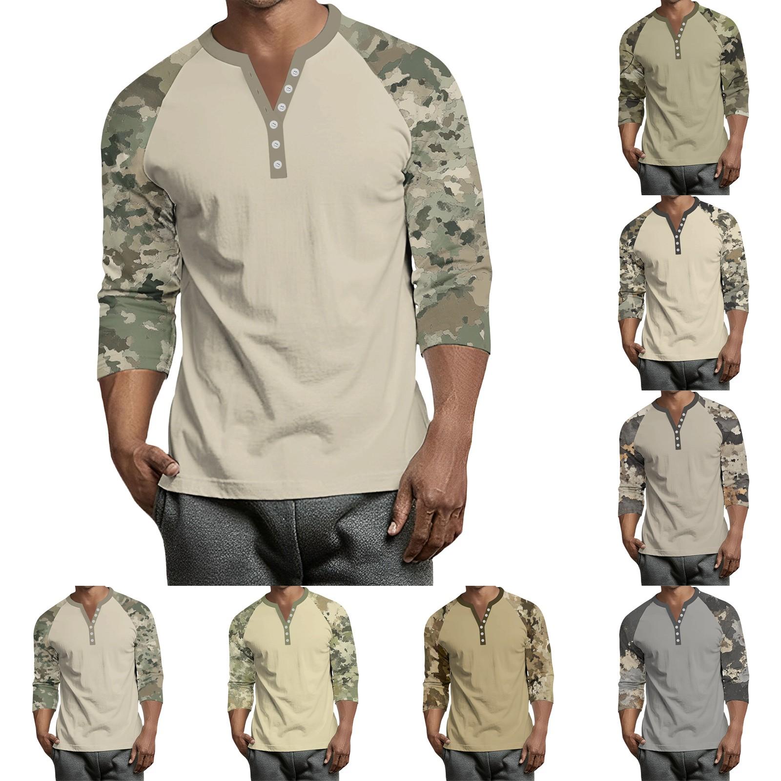 

Men s Button-Down Contrast Raglan 3/4 Sleeve Top L армія зелений колір