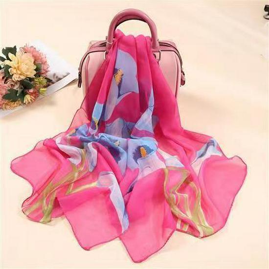 Spring & Summer Silk Chiffon Scarf for Women – Versatile, Fashionable, Sun-Protective, Printed Headscarf