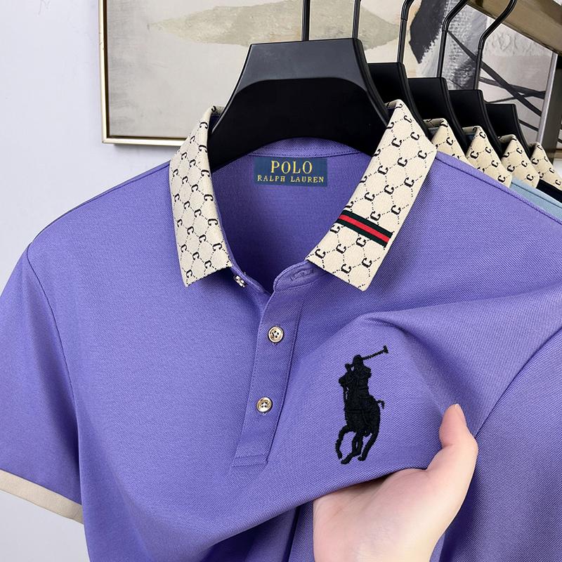 Polo Ralph Lauren 2025 Léto Pánské Nové Výšivka Pony Jednobarevné Volné Barevný Límec Business Casual Polokošile